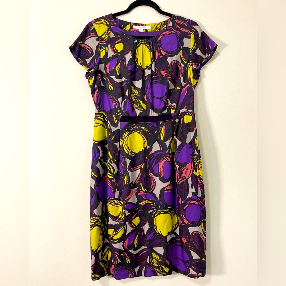 Boden Womens Dress Size 8R Purple and Green Abstract Silk Blend Knee Length